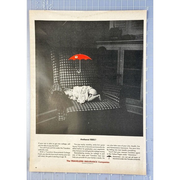 The Travelers Insurance Co. "Put your son under the travelers Umbrella" Ad 1963 - Picture 2 of 3